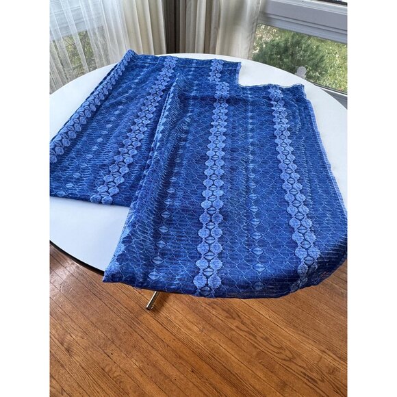 Vintage 70s curtains, groovy navy blue stripes, net woven panels, as a pair - Picture 8 of 10